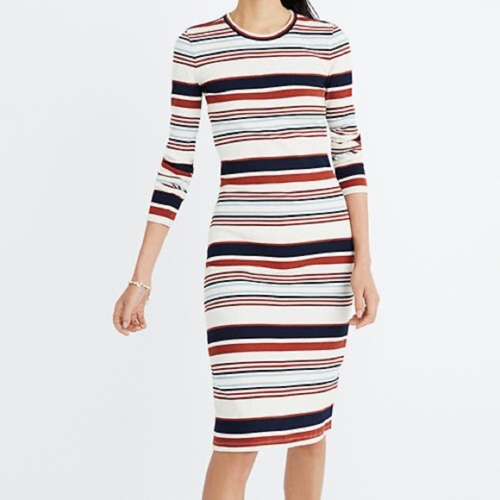 Madewell Striped Rib Knit Midi Dress - Size XS